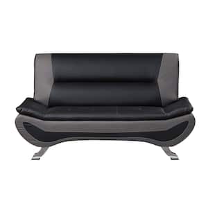 Emerson 63.5 in. W Black and Gray Faux Leather Loveseat