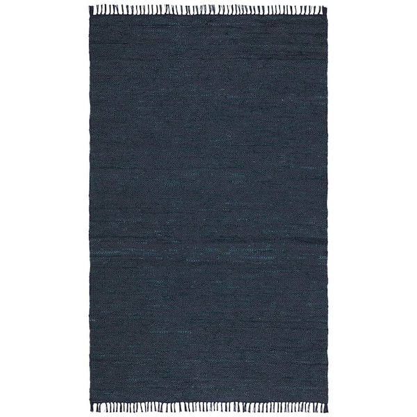 Vintage Leather 4 ft. x 6 ft. Black Solid Marle Area Rug