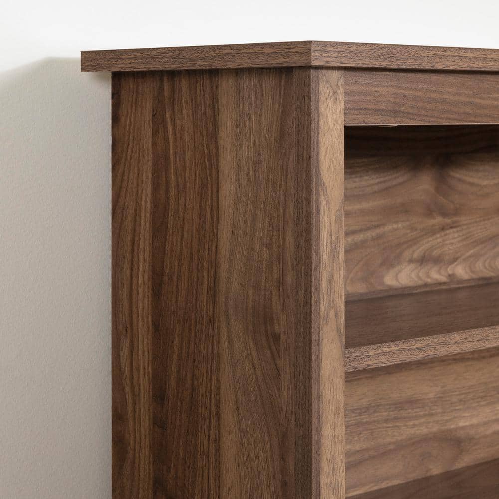 Twin Natural Walnut Wood Frame Bed with Headboard and Storage