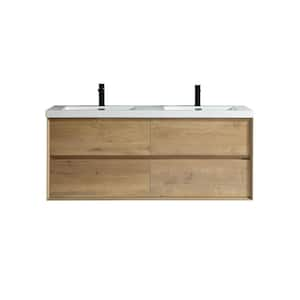 Kingdee 58.6 in. W x 19.6 in. D x 23.6 in. H Bath Vanity in White Oak with White Acrylic Top