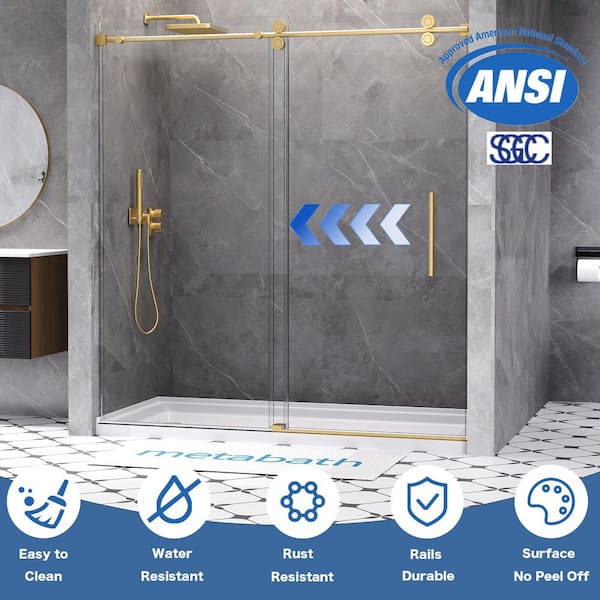 66 to 72 in. W x 76 in. H Single Sliding Frameless Shower Door in Brushed Gold with 3/8 in. Tempered Clear Glass