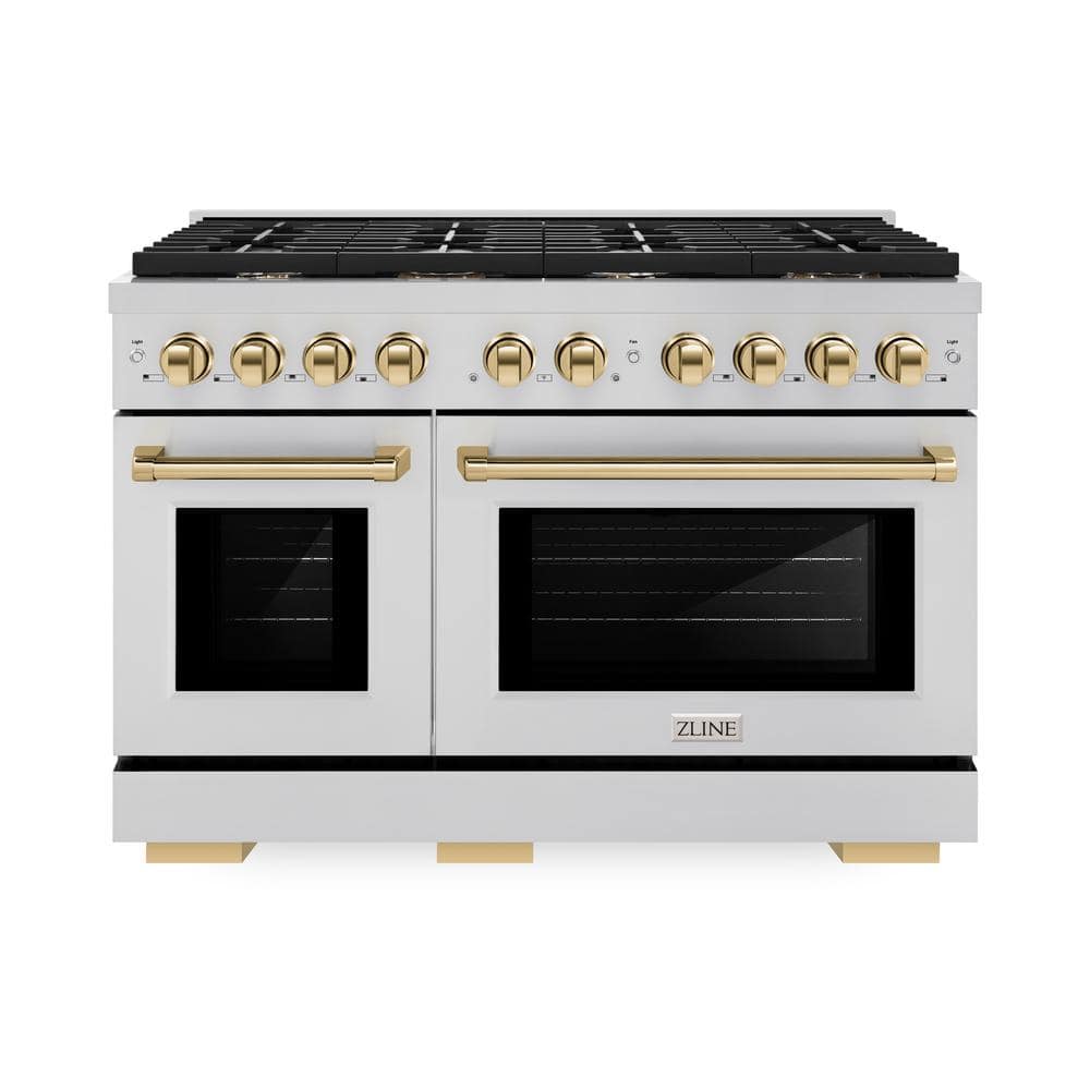 48" Stainless Steel Dual Fuel Range with Polished Gold Accents