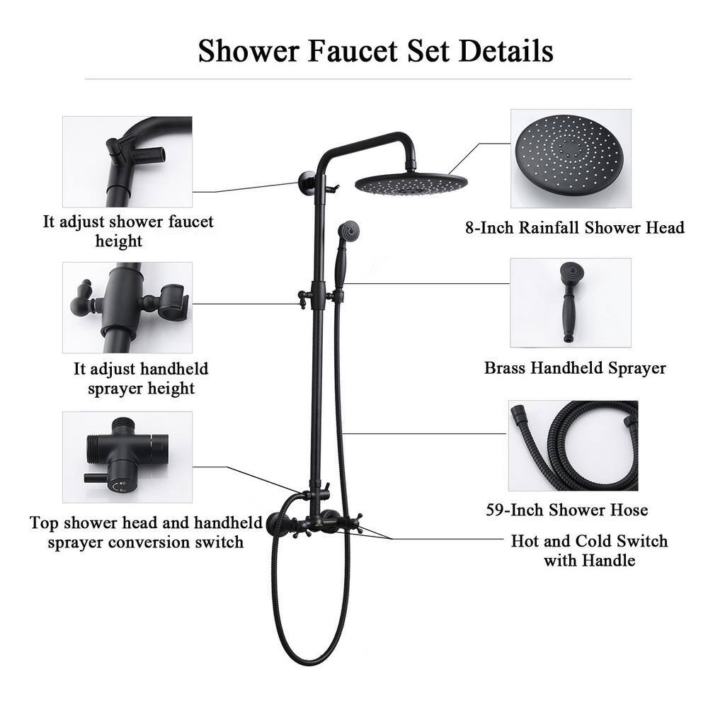 Matte Black Wall Mounted Rain Shower System with Handheld