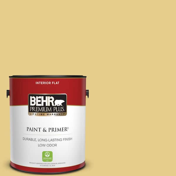 BEHR PREMIUM PLUS 1 gal. #T12-6 Lol Yellow Flat Low Odor Interior Paint & Primer