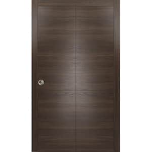 0010 36 in. x 80 in. Flush Solid Wood Chocolate Ash Finished Wood Bifold Door with Hardware