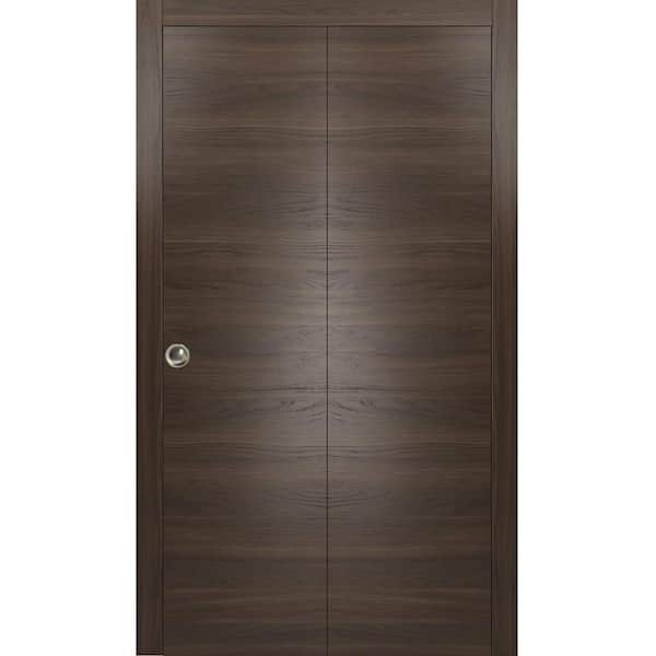 Sartodoors 0010 56 in. x 80 in. Flush Solid Wood Chocolate Ash Finished Wood Bifold Door with Hardware