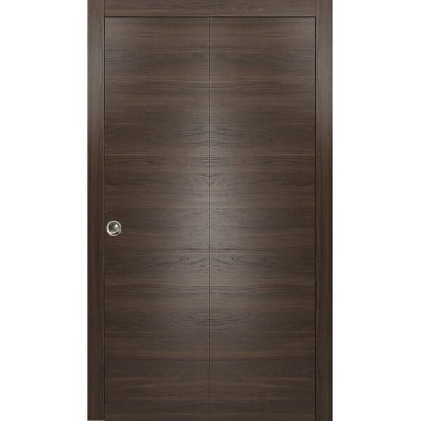 Sartodoors 0010 64 in. x 96 in. Flush Solid Wood Chocolate Ash Finished Wood Bifold Door with Hardware