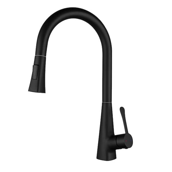 Flynama High Arc Stainless Steel Single Handle Pull Down Sprayer Kitchen Faucet in Matte Black