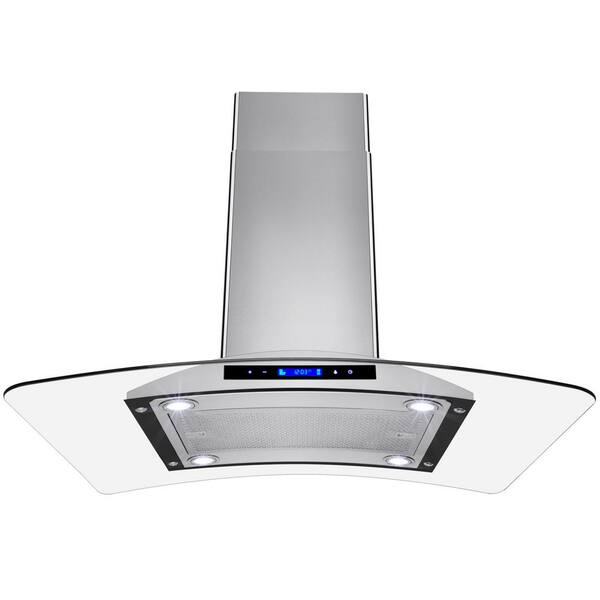 AKDY 36 in. Convertible Kitchen Island Mount Range Hood in Stainless Steel with Tempered Glass and Touch Controls