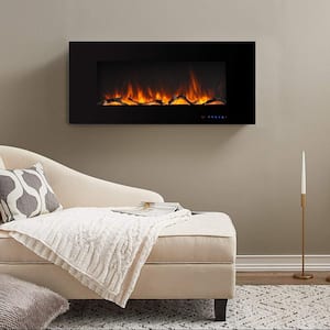 60 in. Wall Mounted Metal Electric Fireplace in Black