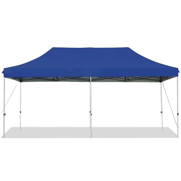 ANGELES HOME 10 ft. x 20 ft. Steel Slat Leg Height Adjustable Blue Pop-Up Canopy Tent with Carrying Bag