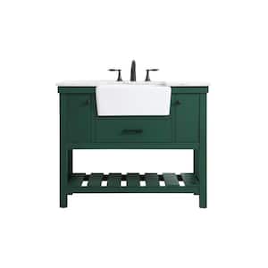 Simply Living 42 in. W x 22 in. D x 34.125 in. H Bath Vanity in Green with Carrara White Marble Top