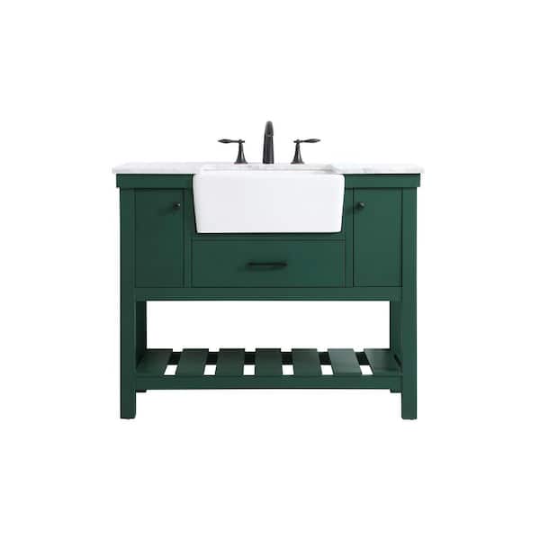 Unbranded Simply Living 42 in. W x 22 in. D x 34.125 in. H Bath Vanity in Green with Carrara White Marble Top