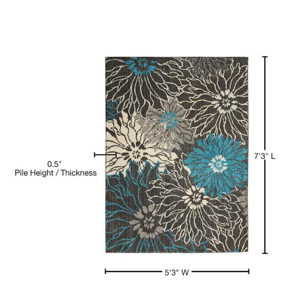 World Rug Gallery Contemporary Floral Nonslip (NonSkid) Gray 5'3 inch x 7'3 inch Indoor Area Rug