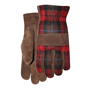 Brown Leather Red Plaid Wool Back