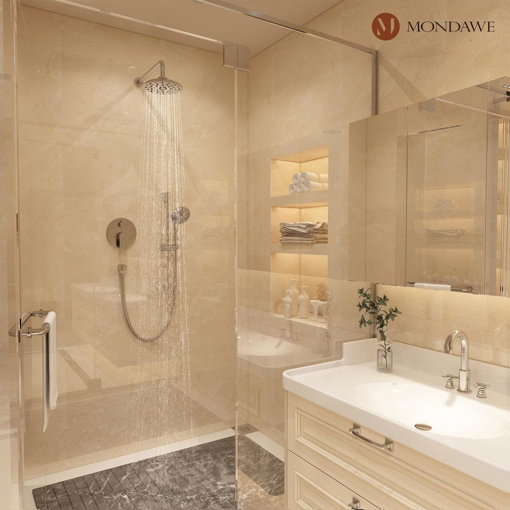 Brushed Nickel Adjustable Multi-Head Rain Shower System