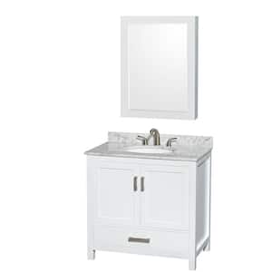 Sheffield 36 in. W x 22 in. D x 35 in. H Single Bath Vanity in White with White Carrara Marble Top and MC Mirror