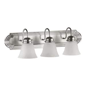 Traditional 24 in. W 3-Lights Satin Nickel Vanity Light with Faux Alabaster