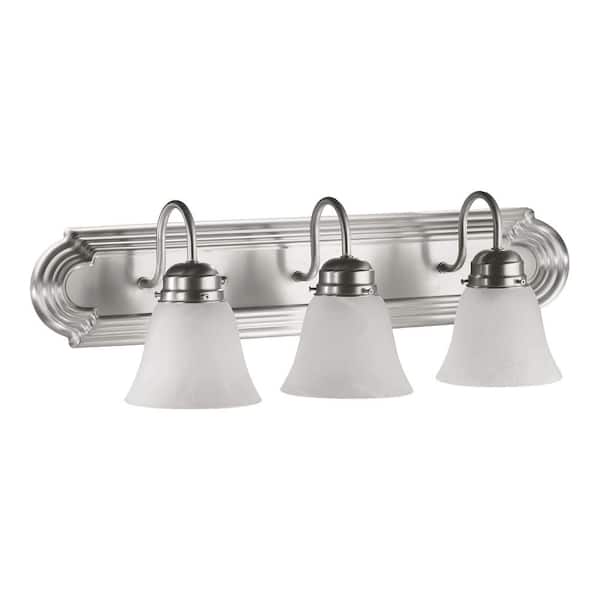 Quorum INTERNATIONAL Traditional 24 in. W 3-Lights Satin Nickel Vanity Light with Faux Alabaster