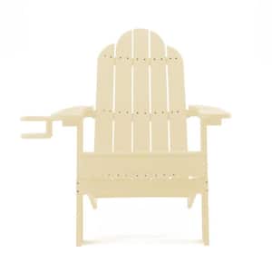 Miranda Sand Foldable Recycled Plastic Outdoor Patio Adirondack Chair with Cup Holder for Garden/Backyard/Firepit/Pool
