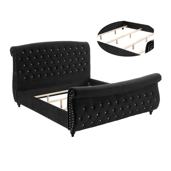 Best Master Furniture Crystal Black, Black Velvet Sleigh Bed Queen