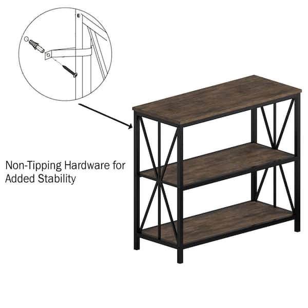 31.25 in. Brown Wood 3-Shelf Etagere Bookcase with Steel Frame