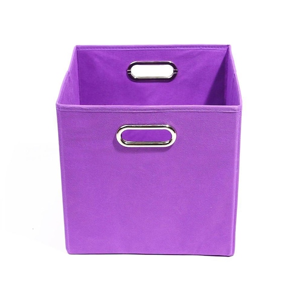 Modern Littles Color Pop 10.5 in. x 10.5 in. x 10.5 in. Folding Solid Purple Fabric Storage Bin