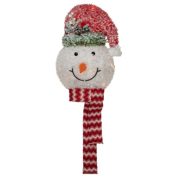 22 in. Lighted Snowman Wearing a Red Frosted Hat with Pine Christmas Tree Topper