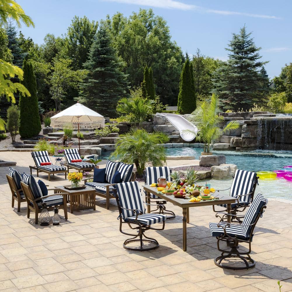 Sapphire Blue Cabana Stripe Outdoor Deep Seat Cushion Set