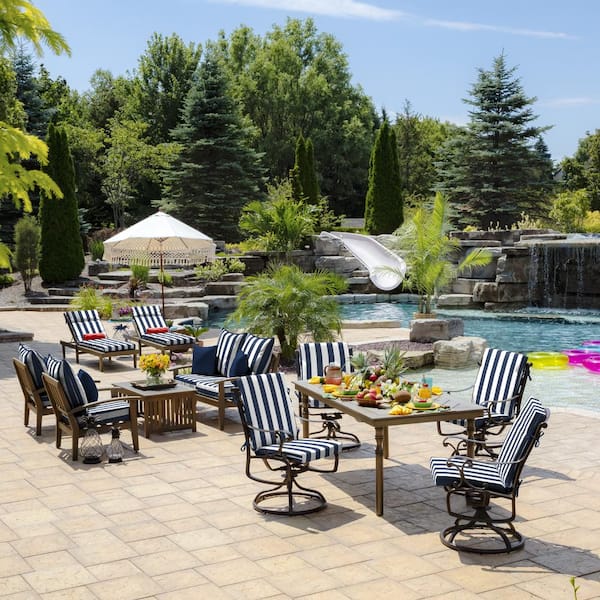 ARDEN 20 x 20 Sapphire Blue Cabana Stripe High Back