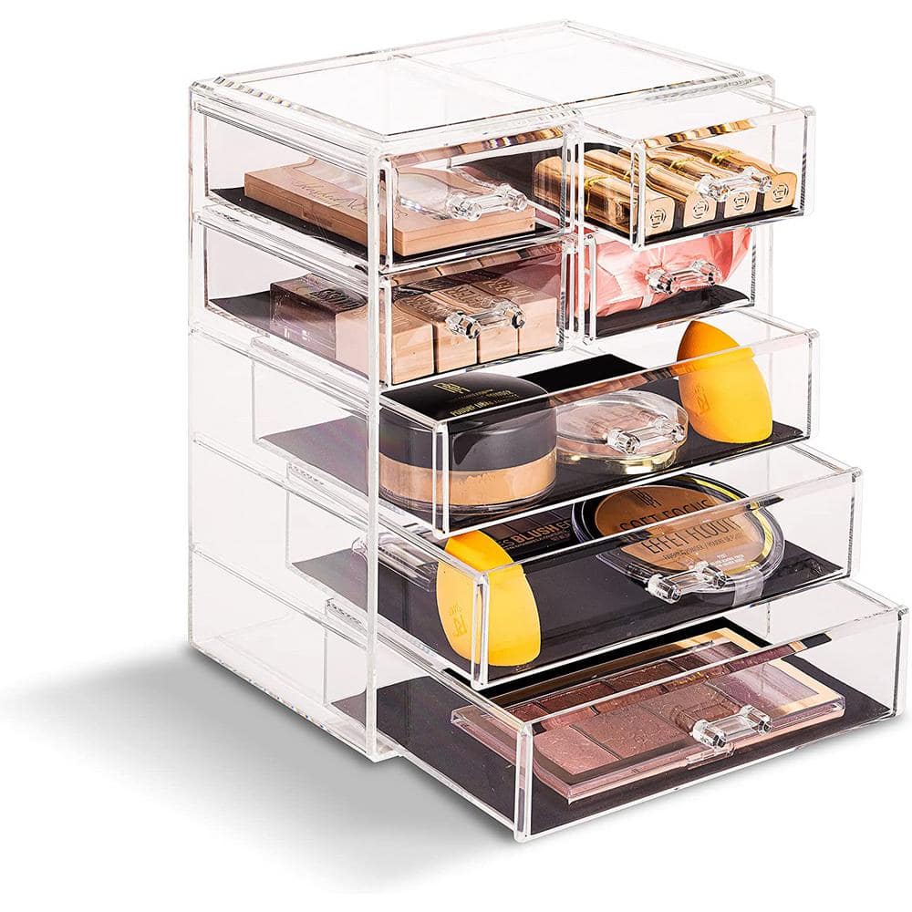 Clear Acrylic 6-Drawer Vanity Organizer with Geometric Design