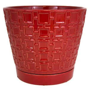 10 in. Red Cubelinx Ceramic Planter