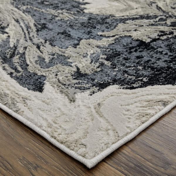 2 X 7 Ivory, Black, Taupe Abstract Runner Rug