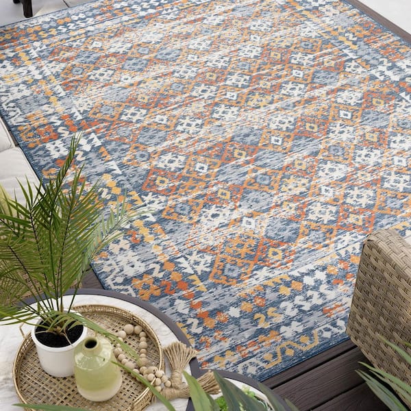 Flora Multi-Color 8 ft. x 10 ft. Moroccan Indoor/Outdoor Area Rug