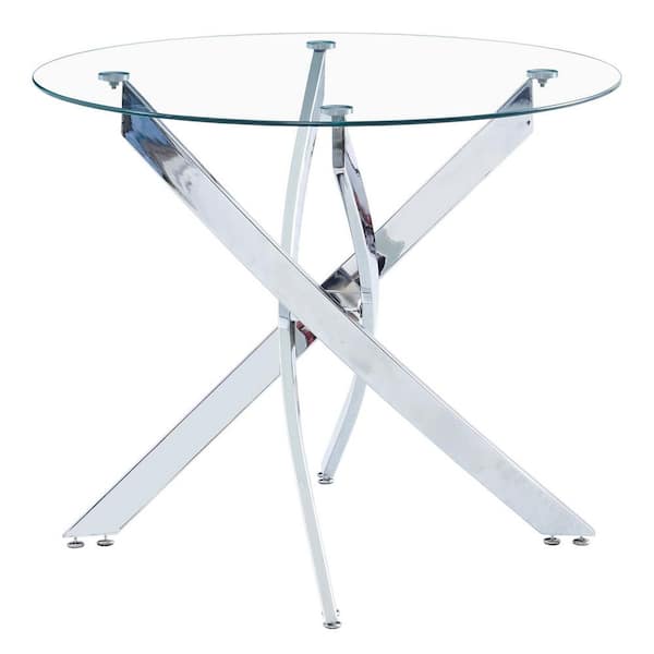 Winado 35 in. Round Silver Tempered Glass Top Dining Table (Seats 4)
