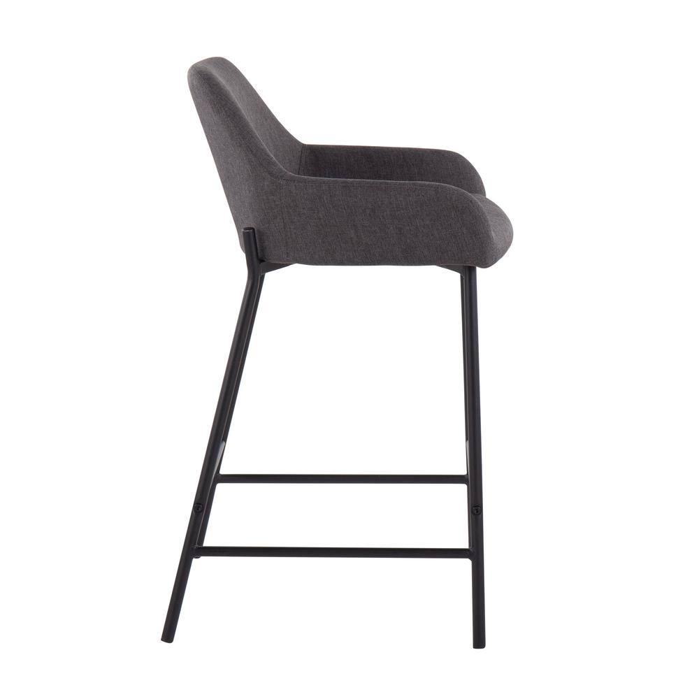 Daniella Charcoal Fabric and Black Metal Counter Stools (Set of 2)