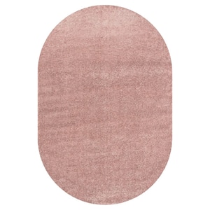 Haze Solid Low-Pile Pink 4 ft. x 6 ft. Oval Area Rug