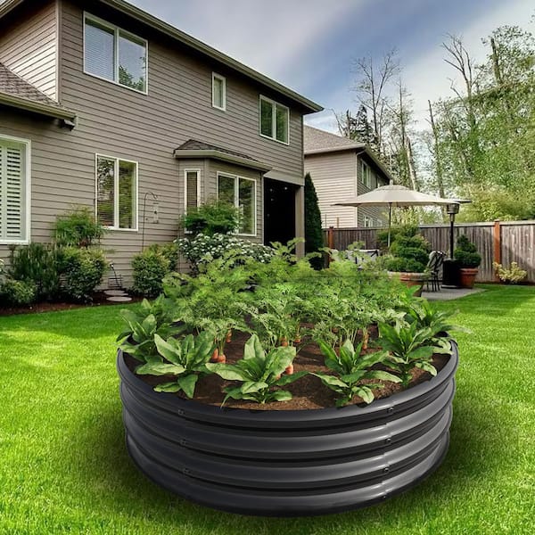 32 in. x 11.4 in. Round Metal Raised Planter Bed Outdoor Garden Raised Planter Box, Black