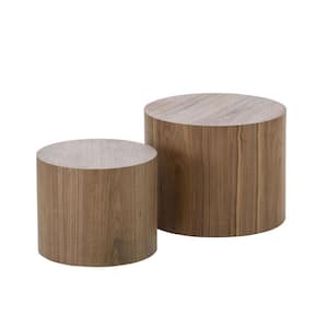 18.9 in. Walnut Round Wood Nesting Coffee Table with (2-Pieces)