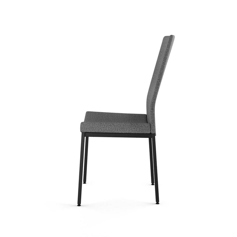 Grey Woven Fabric and Black Metal Parsons Side Chair