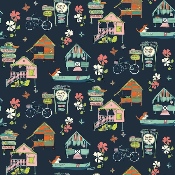 RoomMates Holalola 28.29 sq. ft. Caribbean Blue Peel and Stick Wallpaper