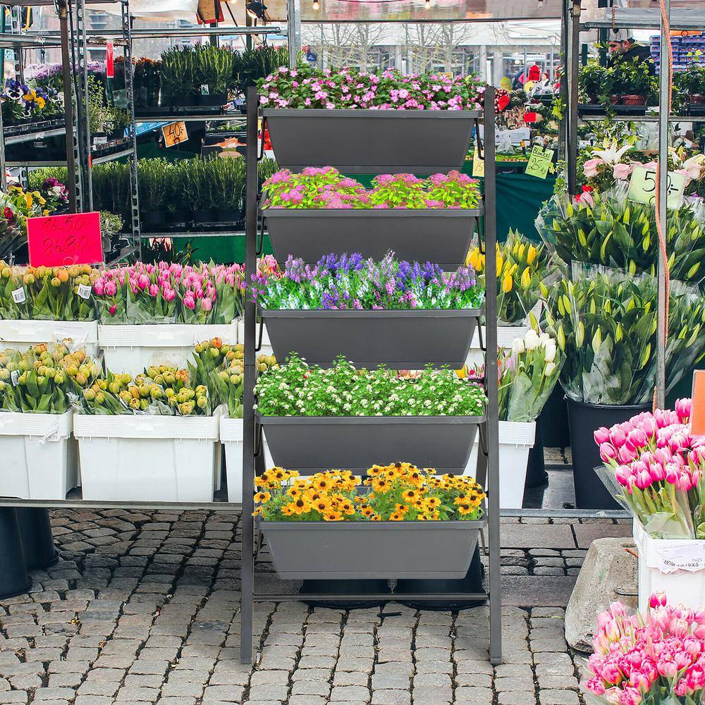 Gray 4 FT Vertical Raised Garden Bed with 5-Tier Planter Box Set