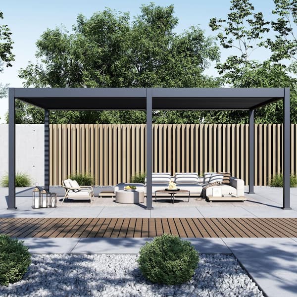 Grand Tuscan 12 ft. x 20 ft. Slate Gray Aluminum Louvered Pergola