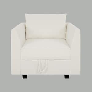 White Linen Armchair Modern Accent Chair Stylish Accent Arm Chair with Storage for Living Room Bedroom or Small Spaces