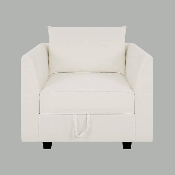 MAYKOOSH White Linen Armchair Modern Accent Chair Stylish Accent Arm Chair with Storage for Living Room Bedroom or Small Spaces