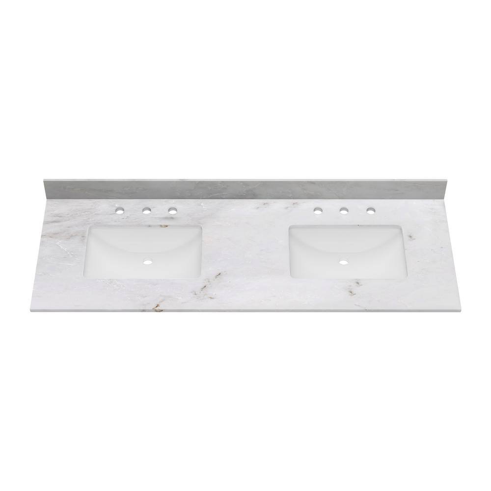 61" White Marble Double Sink Undermount Vanity Top