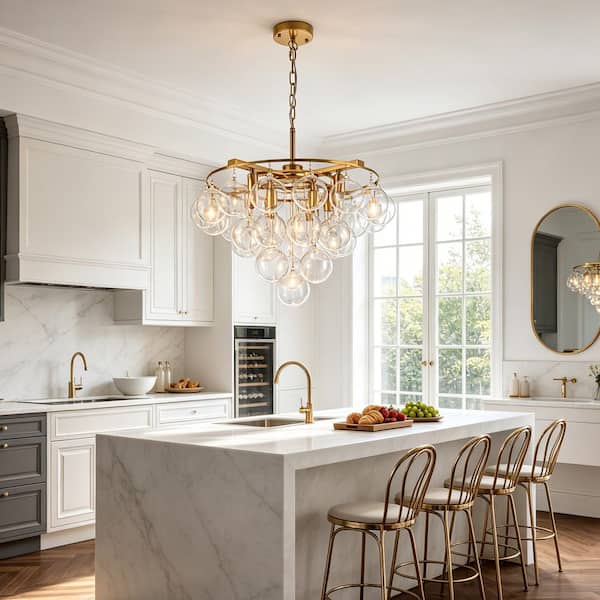 TinHon Modern Gold 8-Light Bubble Chandelier, Glass Globe Pendant