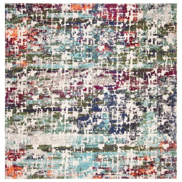 SAFAVIEH Madison Blue/Green 7 ft. x 7 ft. Square Geometric Area Rug