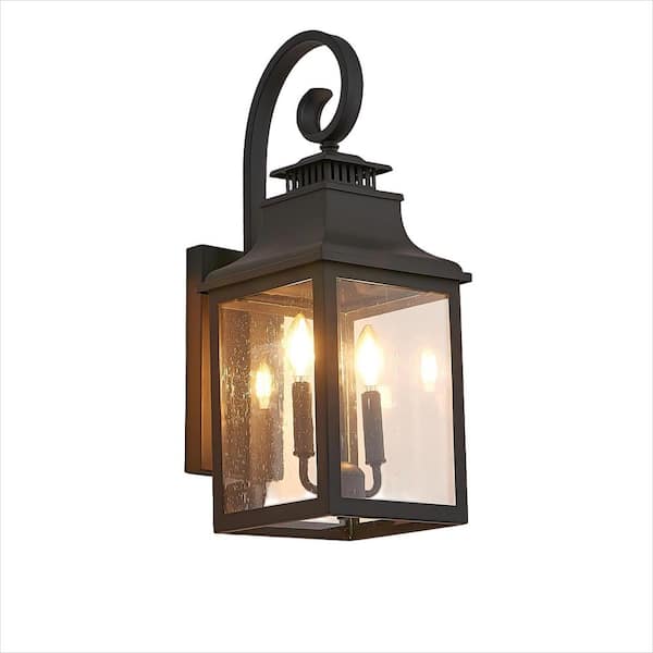 23 in. 2-Light Black Hardwired Outdoor Wall Light Lantern Sconce with No Bulb Included