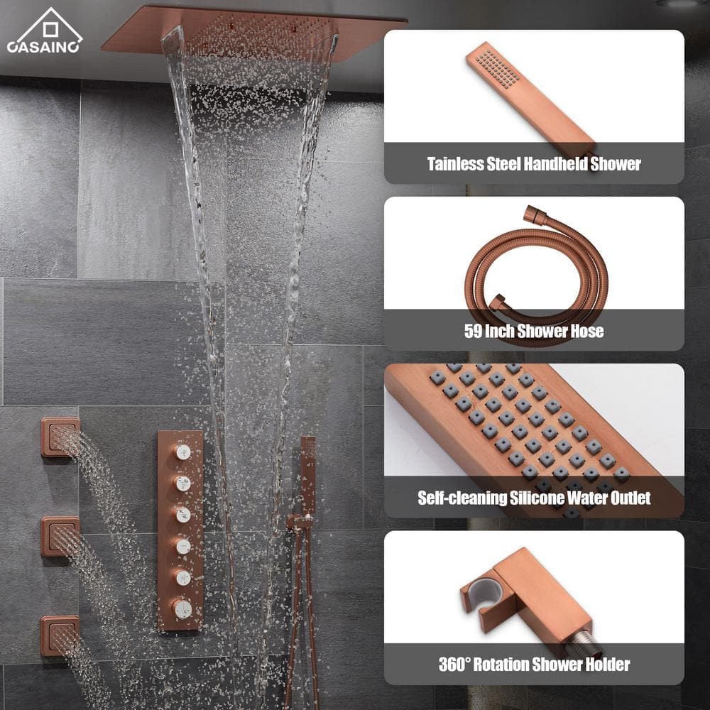 Thermostatic Complete Rainfall Shower System with Rough in-Valve and Body Spray